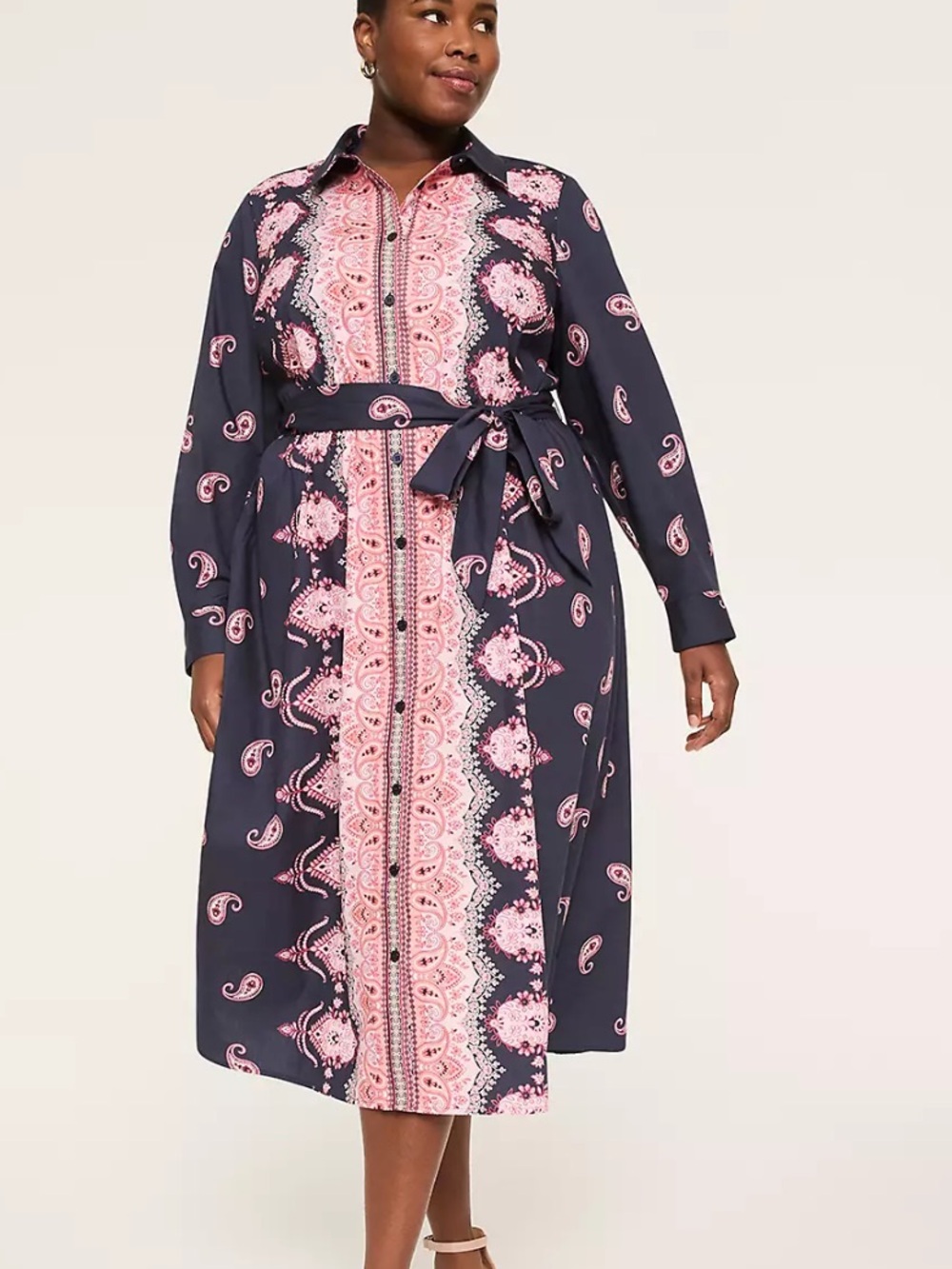 Lane Bryant Navy & Pink Paisley Midi Shirt Dress size 20